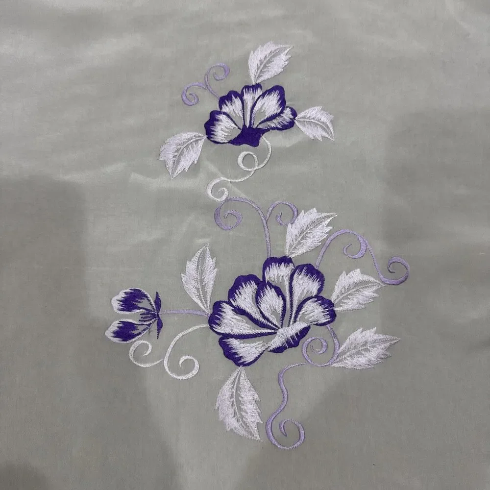 Vintage Crepe De Chine Hand Rolled Scarf Purple Flowers